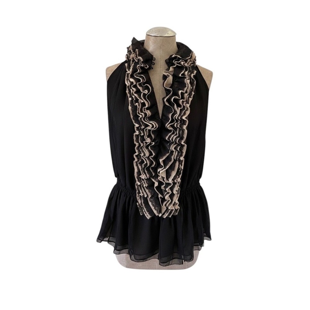Robert Rodriguez Neiman Marcus Target Black Ruffled Lace Peplum Halter Top M NEW